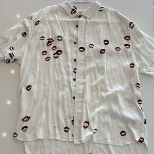 White Shirt with Red Lip Print